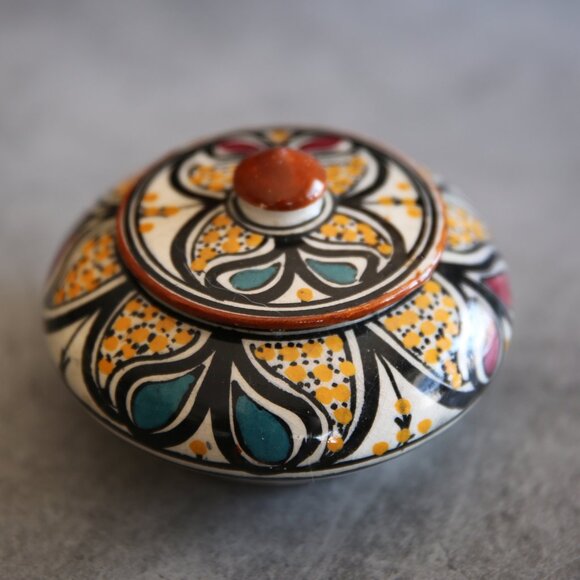 Moroccan Ceramic Small Item Holder with Lid - Handcrafted, Colorful Decor - Picture 2 of 7